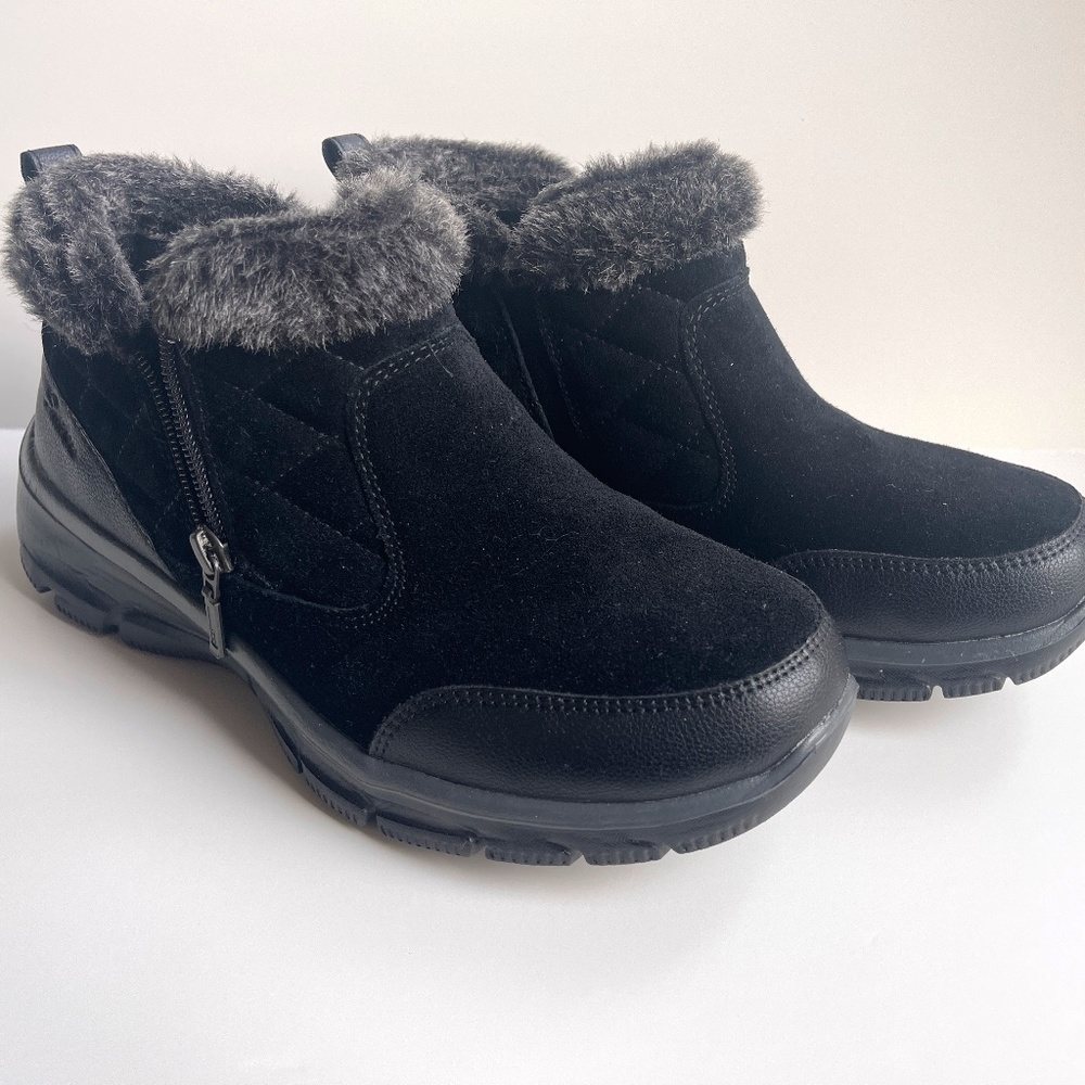 Skechers Ankle Boots Black Fur Easy Going - Girl Crush - Womens 9.5 sn 48971
